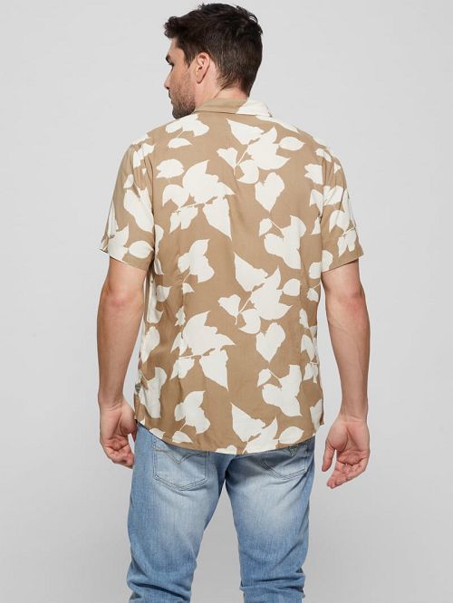 Guess Eco Rayon Shadow Floral Shirt Beige | GUESS-SN31152