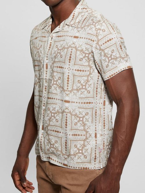 Guess Eco Rayon Tile Shirt Beige | GUESS-SN31214