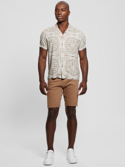 Guess Eco Rayon Tile Shirt Beige | GUESS-SN31214