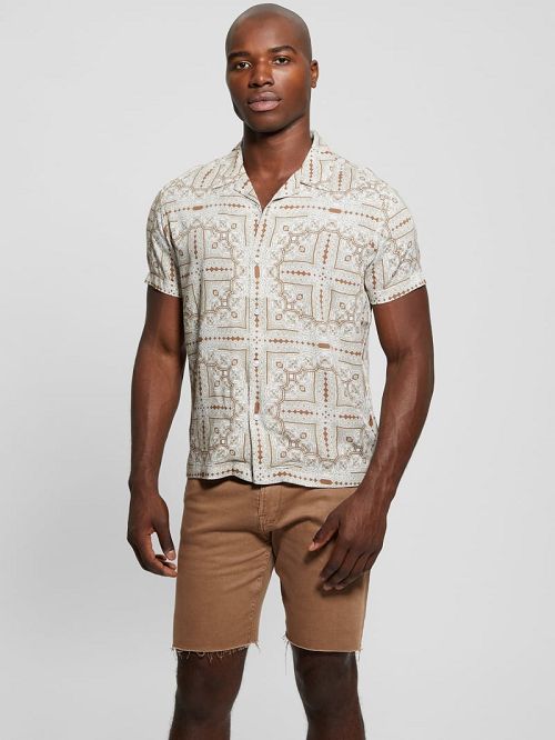 Guess Eco Rayon Tile Shirt Beige | GUESS-SN31214