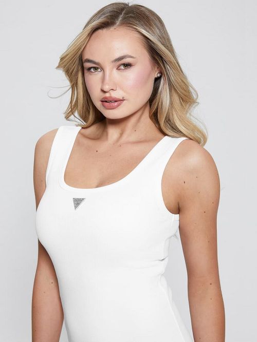 Guess Eco Ribbed Knit Logo Tank Dress Wit | GUESS-SN27008
