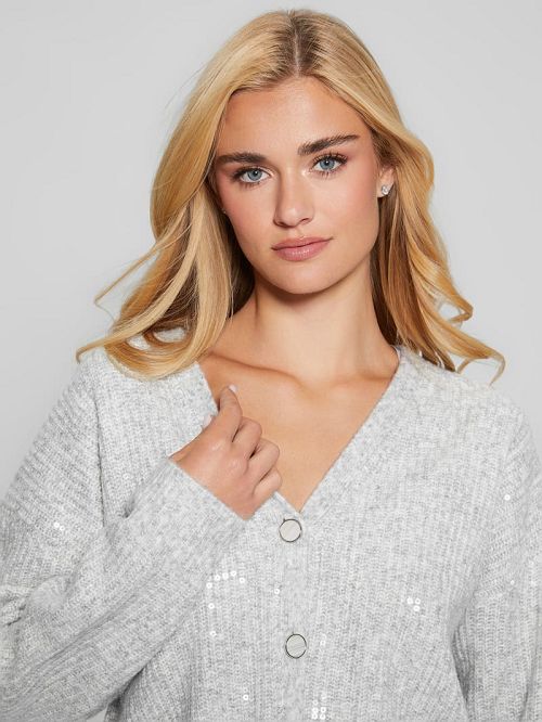 Guess Eco Riley Sequin Cardigan Grijs | GUESS-SN27776