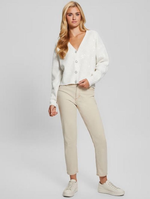 Guess Eco Riley Sequin Cardigan Wit | GUESS-SN27698
