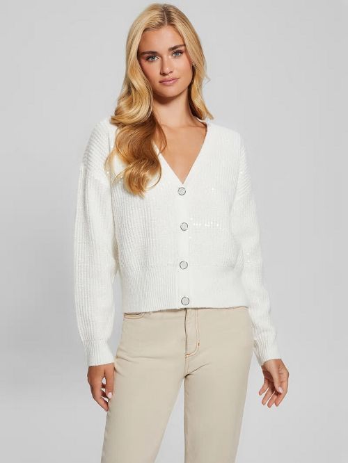 Guess Eco Riley Sequin Cardigan Wit | GUESS-SN27698