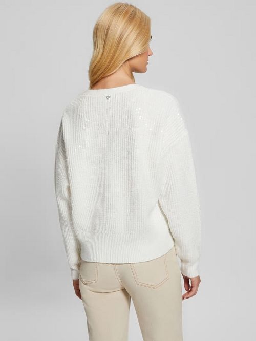 Guess Eco Riley Sequin Cardigan Wit | GUESS-SN27698