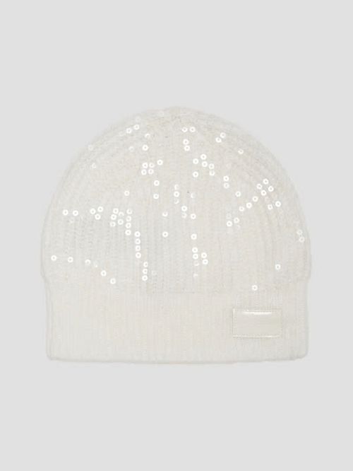 Guess Eco Riley Sequin Sweater Beanie Wit | GUESS-SN30156