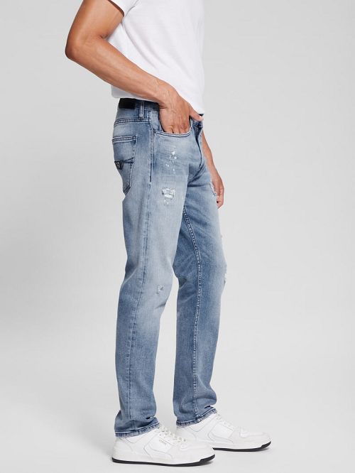 Guess Eco Rip-and-Repair Tapered Jeans Blauw | GUESS-SN30371