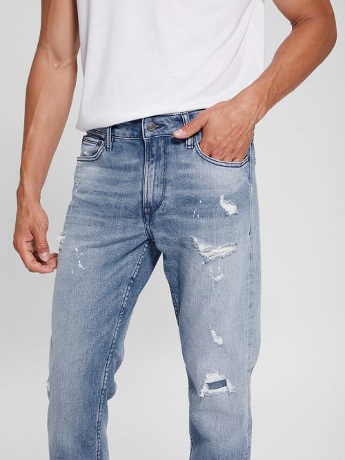 Guess Eco Rip-and-Repair Tapered Jeans Blauw | GUESS-SN30371