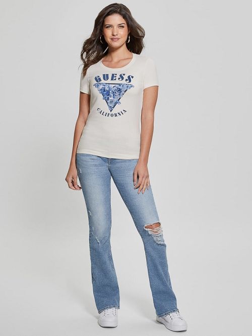Guess Eco Roses Triangle Logo Tee Wit | GUESS-SN27617