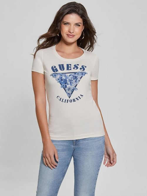 Guess Eco Roses Triangle Logo Tee Wit | GUESS-SN27617
