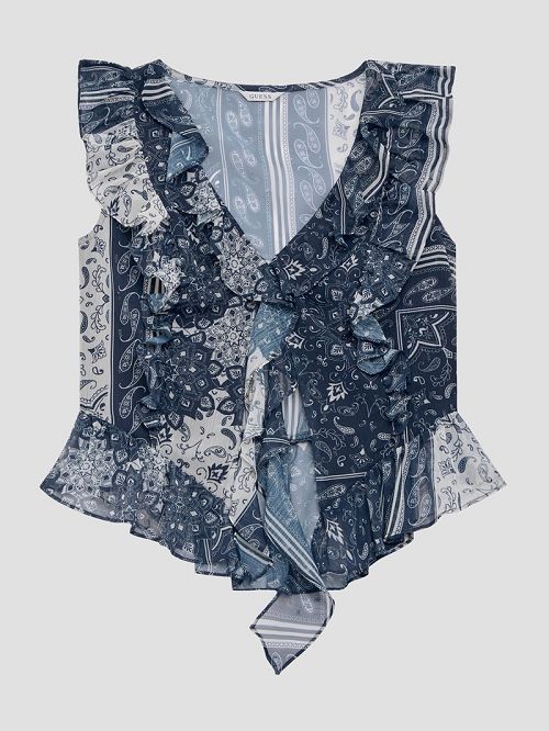Guess Eco Rossella Ruffled Top Blauw | GUESS-SN27096