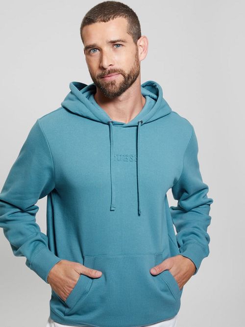 Guess Eco Roy Embossed Hoodie Blauw | GUESS-SN31046