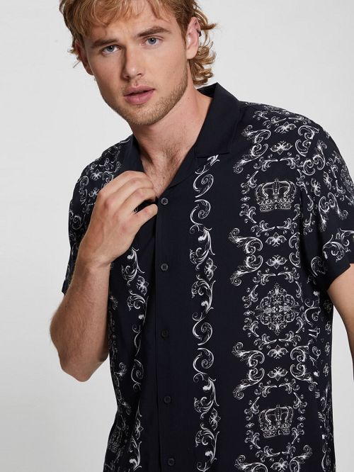 Guess Eco Royal Scroll Shirt Zwart Wit | GUESS-SN31198