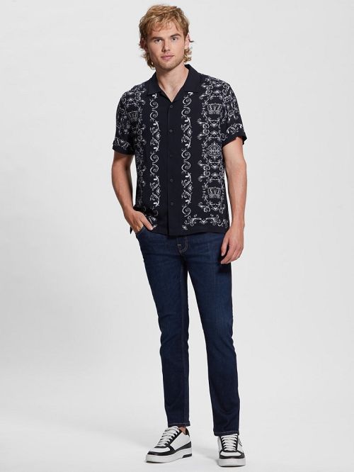 Guess Eco Royal Scroll Shirt Zwart Wit | GUESS-SN31198