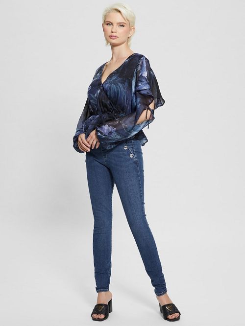 Guess Eco Saskika Drapey Top Blauw | GUESS-SN27052