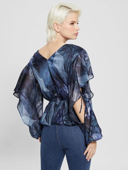 Guess Eco Saskika Drapey Top Blauw | GUESS-SN27052