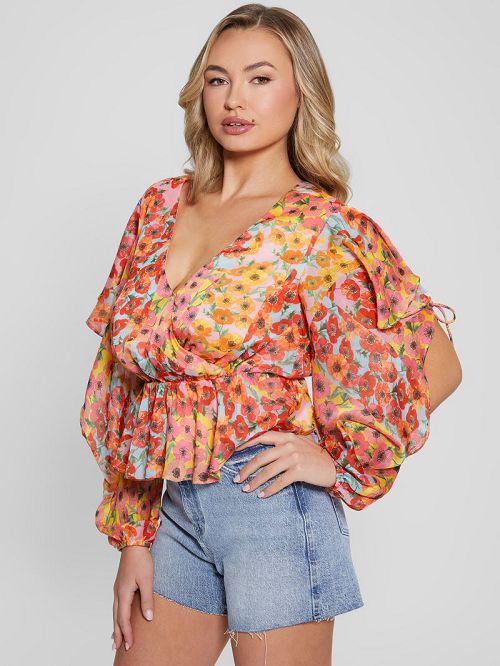 Guess Eco Saskika Drapey Top Oranje | GUESS-SN27095