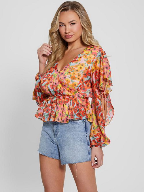 Guess Eco Saskika Drapey Top Oranje | GUESS-SN27095