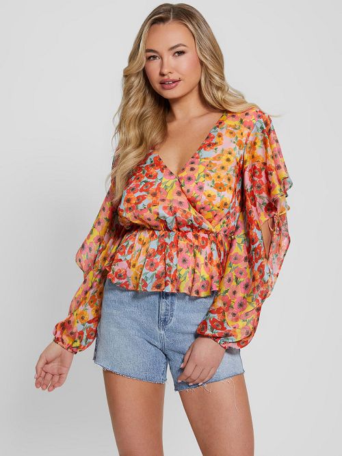 Guess Eco Saskika Drapey Top Oranje | GUESS-SN27095