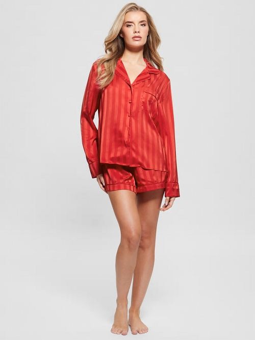 Guess Eco Satin Shorts PJ Set Rood | GUESS-SN28574