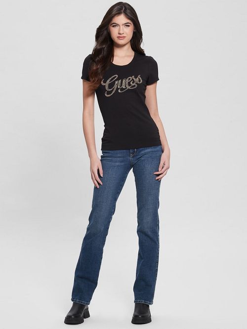 Guess Eco Script Bead Tee Zwart | GUESS-SN27056