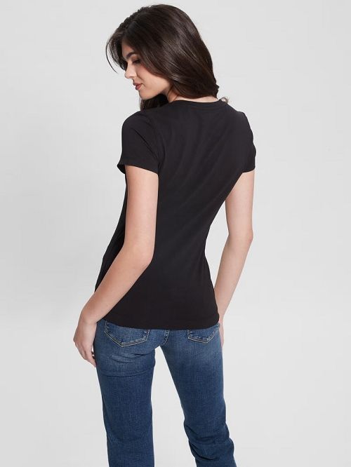 Guess Eco Script Bead Tee Zwart | GUESS-SN27056