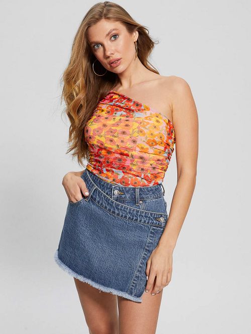 Guess Eco Shirred Asymmetrical Dinah Top Oranje | GUESS-SN27090