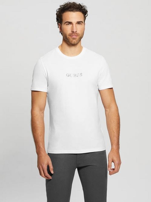 Guess Eco Signature Crewneck Tee Wit | GUESS-SN30521