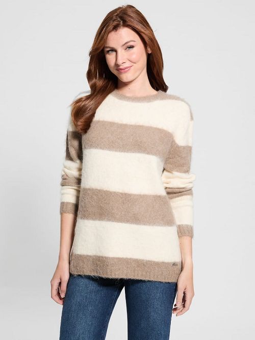 Guess Eco Skye Striped Long Sweater Beige | GUESS-SN27839