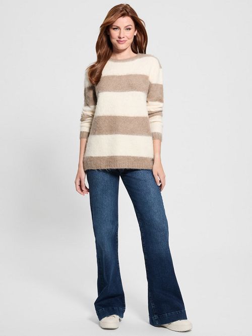 Guess Eco Skye Striped Long Sweater Beige | GUESS-SN27839