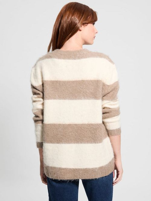 Guess Eco Skye Striped Long Sweater Beige | GUESS-SN27839