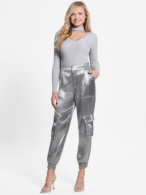 Guess Eco Soundwave Satin Cargo Pants Zilver | GUESS-SN28197
