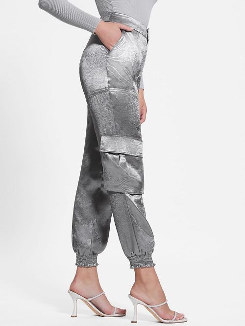 Guess Eco Soundwave Satin Cargo Pants Zilver | GUESS-SN28197