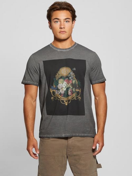 Guess Eco Still Life Floral Tee Zwart | GUESS-SN30617