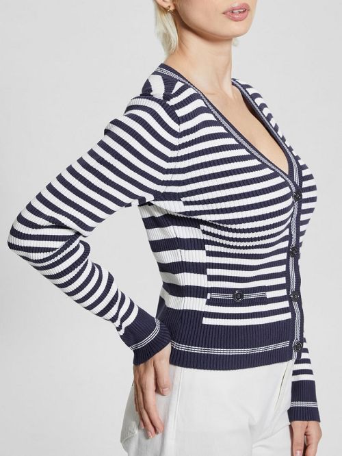 Guess Eco Stripe Ribbed Cardigan Blauw | GUESS-SN27670