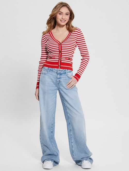 Guess Eco Stripe Ribbed Cardigan Rood | GUESS-SN27663