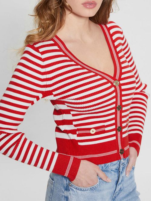 Guess Eco Stripe Ribbed Cardigan Rood | GUESS-SN27663