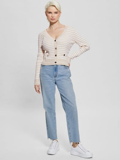 Guess Eco Stripe Ribbed Cardigan Wit | GUESS-SN27659