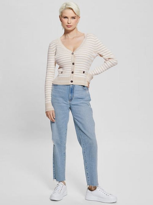 Guess Eco Stripe Ribbed Cardigan Wit | GUESS-SN27659