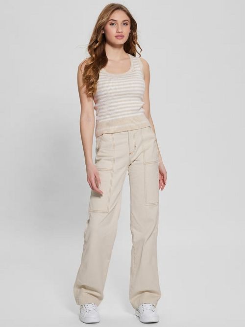 Guess Eco Stripe Ribbed Marti Tank Wit | GUESS-SN27104