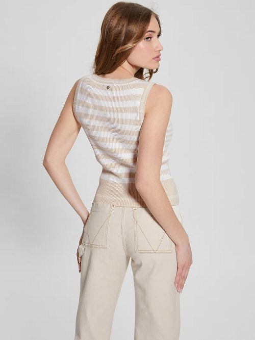 Guess Eco Stripe Ribbed Marti Tank Wit | GUESS-SN27104