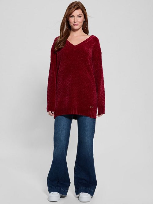 Guess Eco Talia Longline Chenille Sweater Rood | GUESS-SN27696