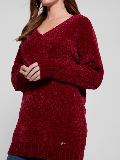 Guess Eco Talia Longline Chenille Sweater Rood | GUESS-SN27696