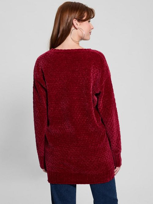 Guess Eco Talia Longline Chenille Sweater Rood | GUESS-SN27696