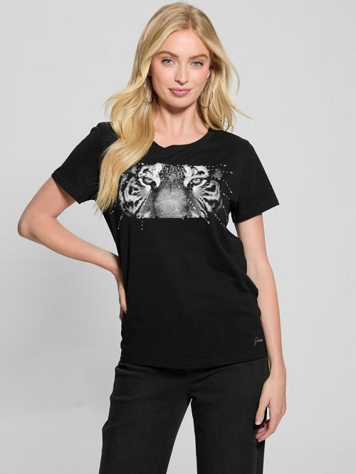 Guess Eco Tiger Eyes Easy Tee Zwart | GUESS-SN27437