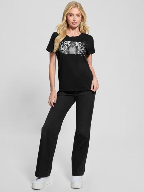 Guess Eco Tiger Eyes Easy Tee Zwart | GUESS-SN27437