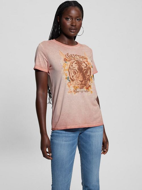 Guess Eco Tiger God Easy Tee Roze | GUESS-SN27627