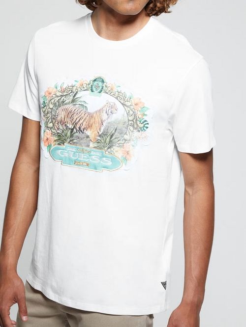Guess Eco Tiger Label Tee Wit | GUESS-SN30645
