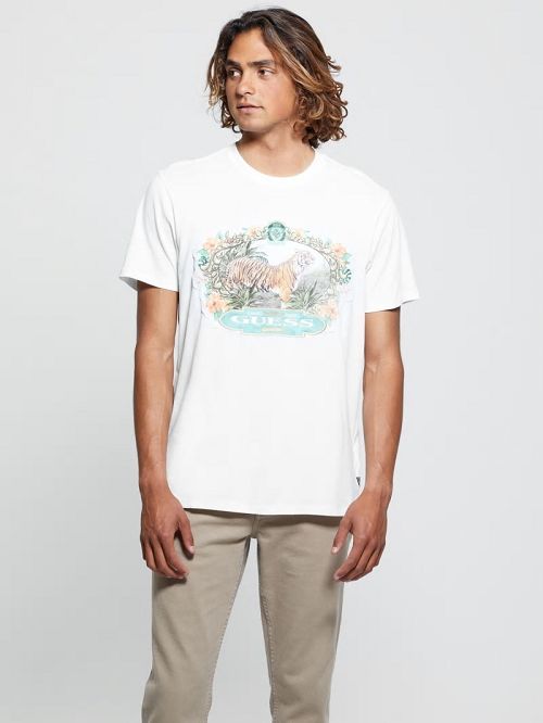 Guess Eco Tiger Label Tee Wit | GUESS-SN30645