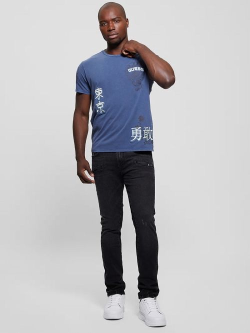Guess Eco Tokyo Stamps Tee Blauw | GUESS-SN30472